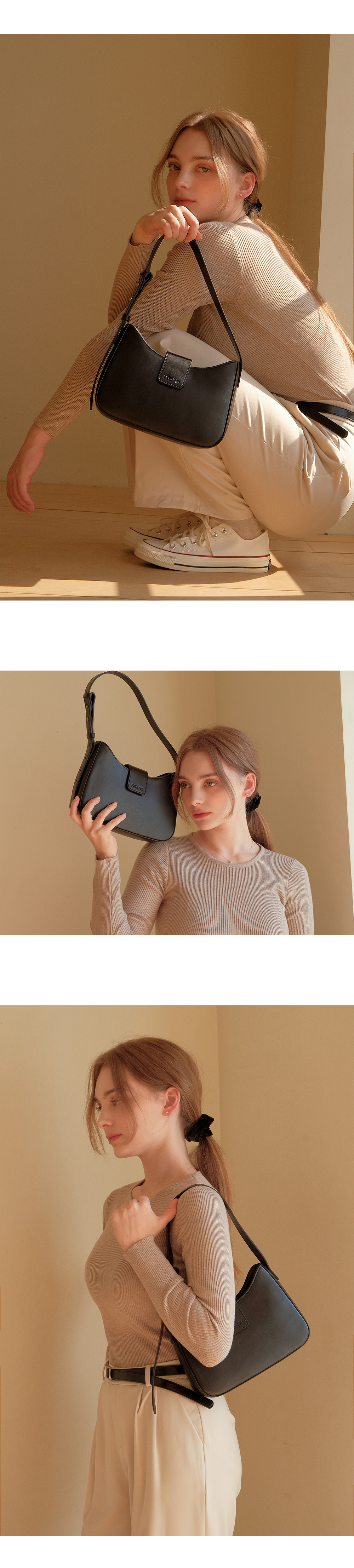 MUSINSA公式 | DBERNO Classic Embo Hobo Bag (Black)